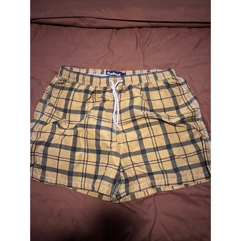 Barbour Men's Swim Shorts Size L Staple Tartan Yellow Plaid